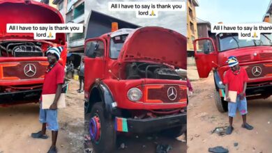 Proud moment as Nigerian man buys new tipper truck, names it 'Big Benz'