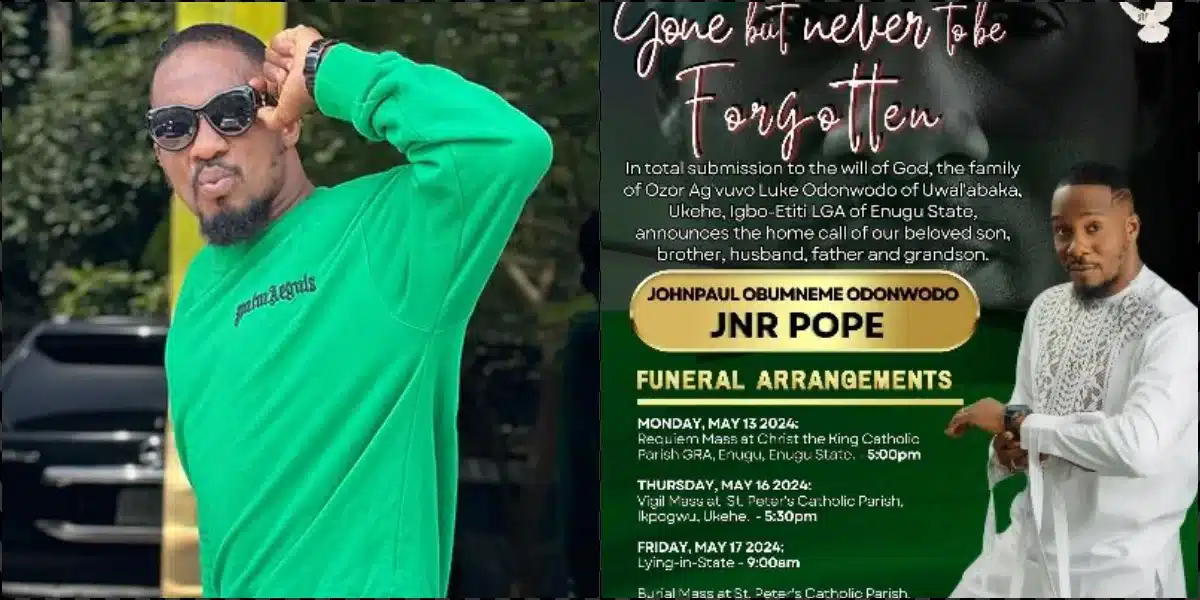 Junior Pope's family unveils official burial arrangement, adds 'husband' to poster