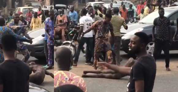 Jungle Justice: Suspected kidnapper stripped, beaten, and paraded by angry mob (video)