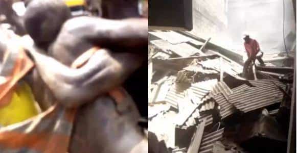 Many people trapped as another building collapses at Oke Arin, Lagos Island (Video)