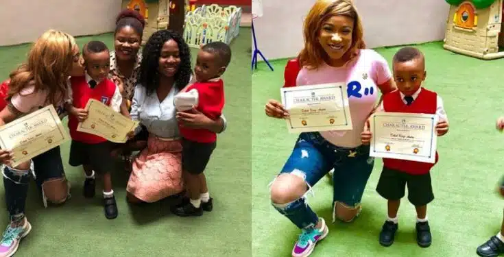 Tonto Dikeh's son's award shows his surname has officially been changed to Dikeh (Photos)