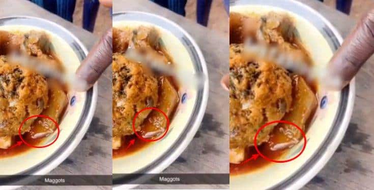Nigerian man discovers maggots inside the soup he was served at a restaurant (Video)