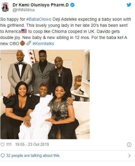 Davido’s father is expecting child with young girlfriend – Kemi Olunloyo