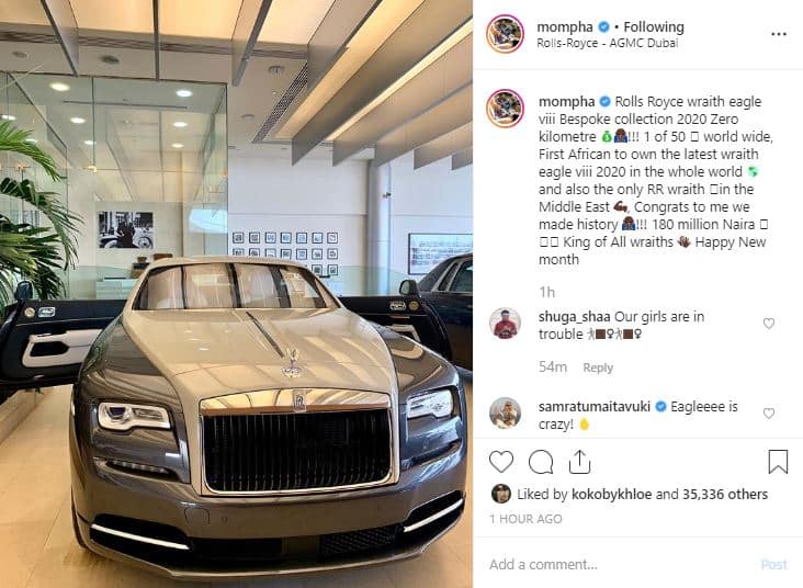 Mompha emerges the first African to own the 2020 Rolls Royce Wraith Eagle VIII