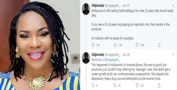 Lady reprimands Nollywood for casting Fathia Balogun for roles 23-year-olds can easily play