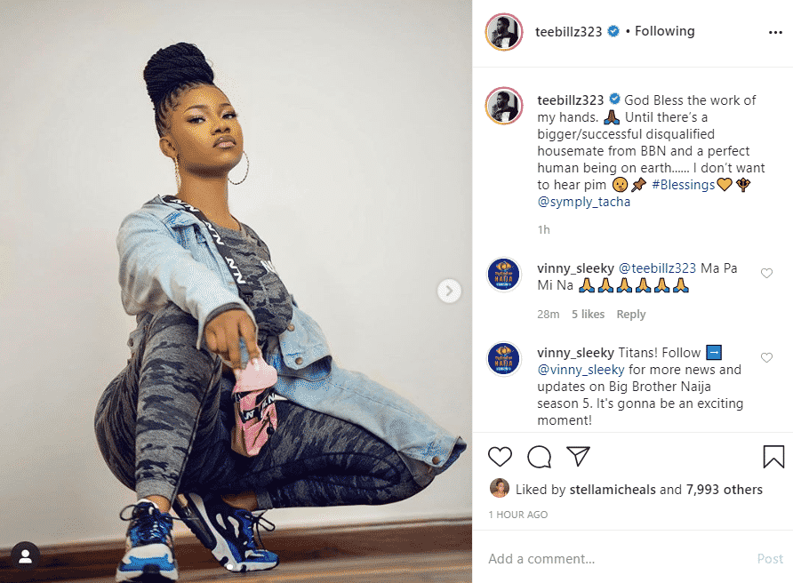 Until there’s a bigger/successful disqualified housemate from BBN, I don’t want to hear pim” – TeeBillz shows support to Tacha 