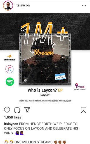 Laycon's EP Hits 1 Million Streams