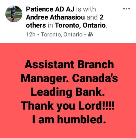 Nigerian becomes Manager of a bank in Canada