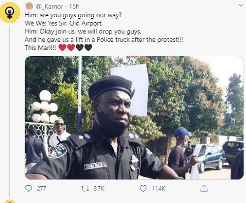 #EndSARS: Protesters praise policeman