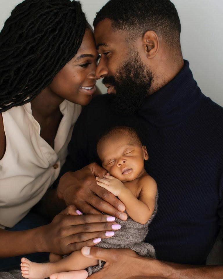 the edwards: Mike edwards, Perri Shakes-Drayton, and newborn baby, Mathew