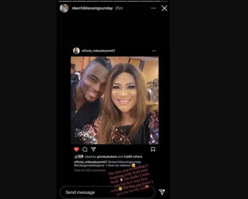 Ex-boyfriend apologizes to Nkechi Blessing