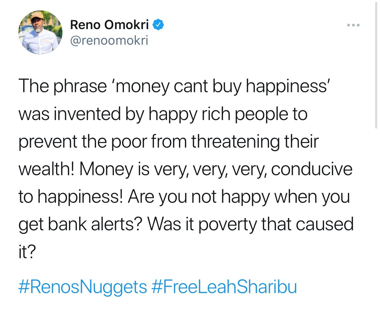 Money happiness Reno Omokiri