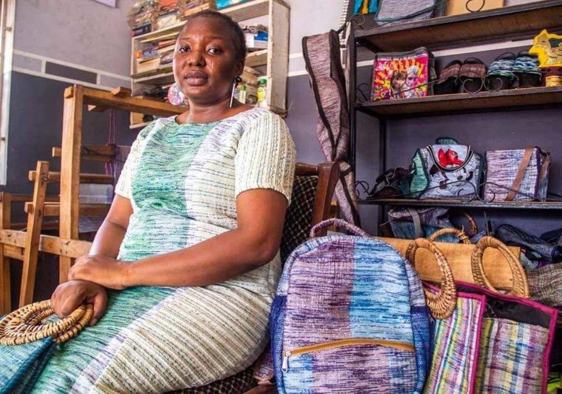 Woman leaves jaws dropping with beautiful bags made from sachet water nylon