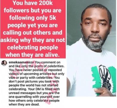 Emeka Amakeze slammed celebrities