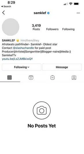 Samklef Instagram page Loss