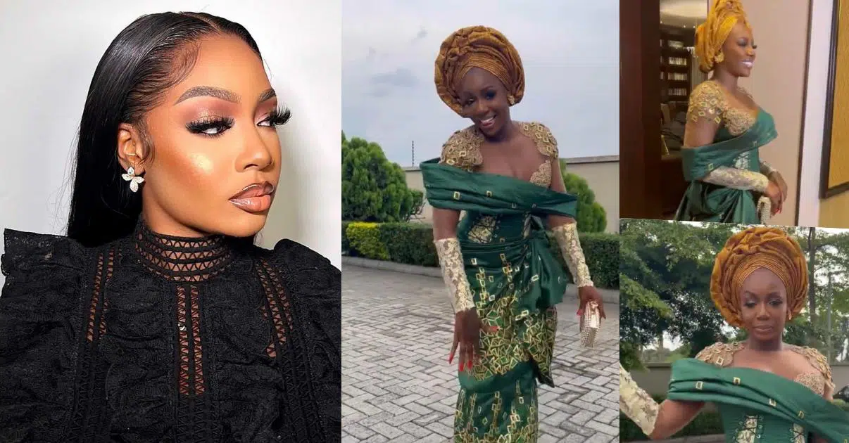 Tolanibaj lambasts netizens over backlash trailing her dress to Rita Dominic's wedding (Video)