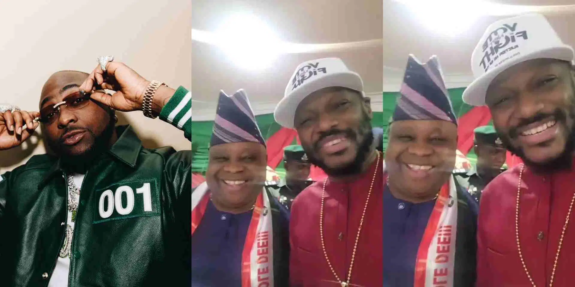 Davido reacts as Tuface Idibia links up with Uncle, Ademola Adeleke ahead of Osun Governorship election (Video)