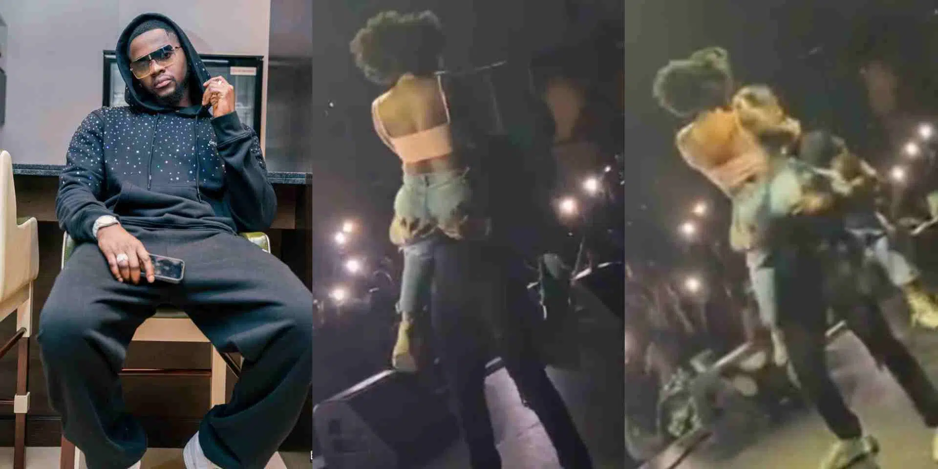 "After power of God and money, nah power of yansh" - Reactions as Kizz Daniel tells lady he hijacked during concert to 'DM' him (Video)