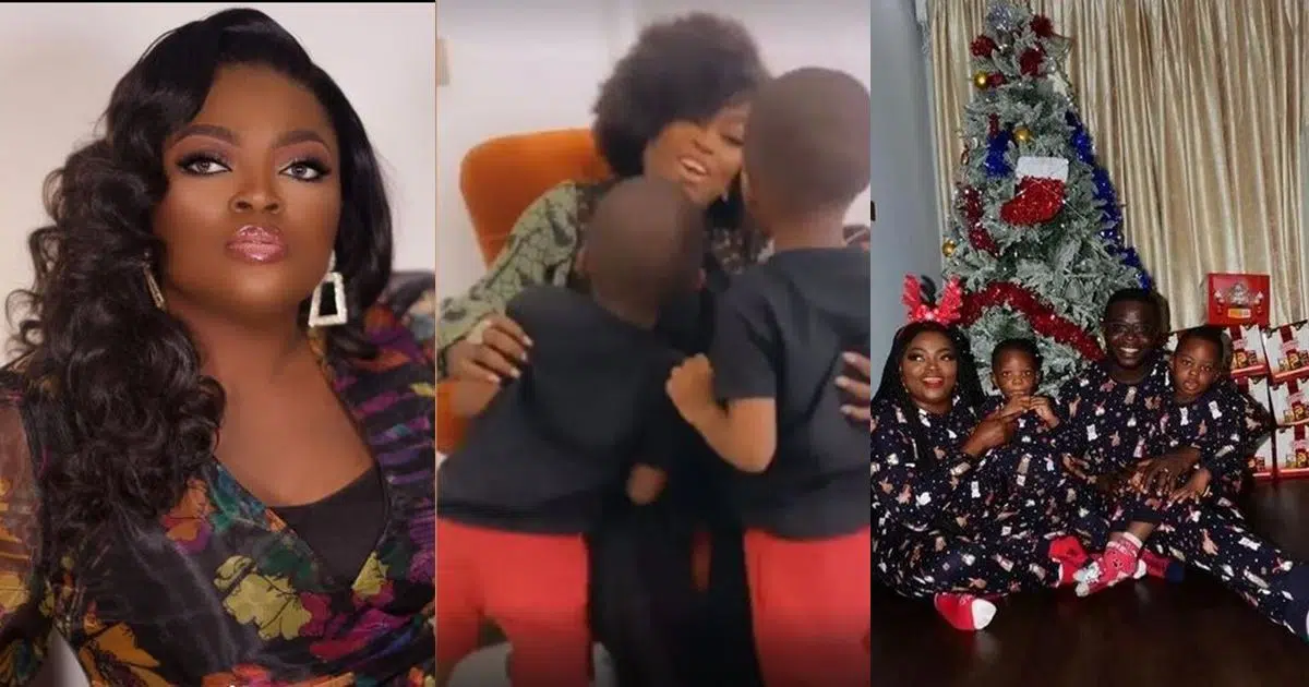 Funke Akindele shares cute video with twin sons