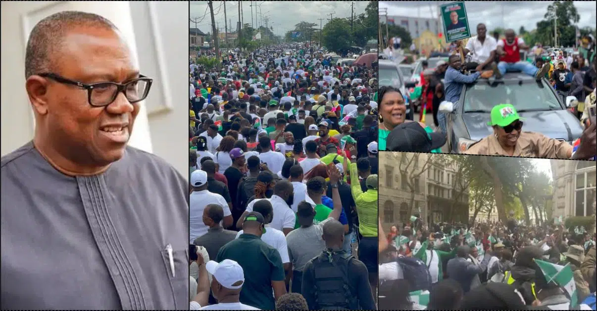 Peter Obi's supporters storm the streets across Nigeria, Ghana and UK (Video)