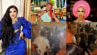 Moment Bobrisky throws bottle at Papaya Ex and James Brown at an event (Video)