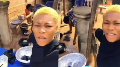 Lady show off boyfriend selling akara, sends message to those dating yahoo boys (Video)