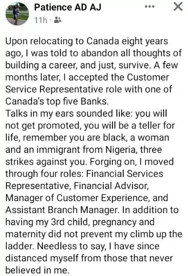 Excited Nigerian woman narrates struggle as she becomes branch manager of a Canada's leading bank