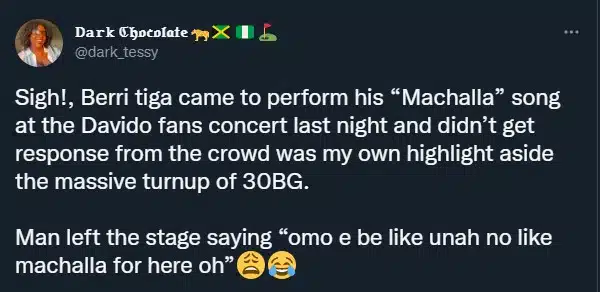 Berri tiga came to perform his “Machalla” song at the Davido fans concert