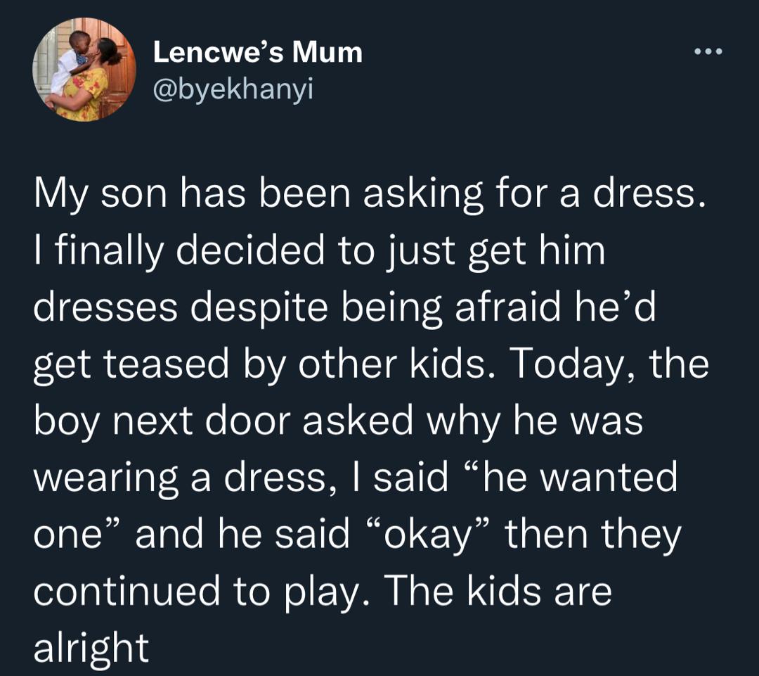 Single mother shares experience after buying her son female dresses