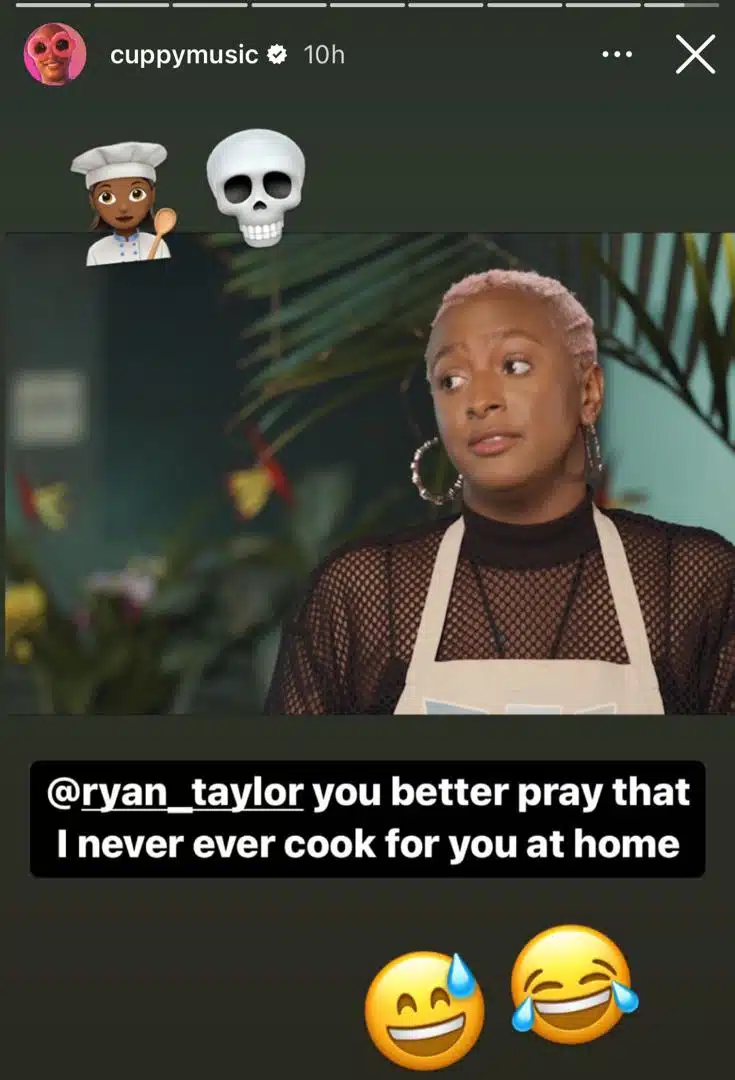 "I honestly do not know how to cook" — Dj Cuppy nudges fiance after losing yam and egg cooking contest