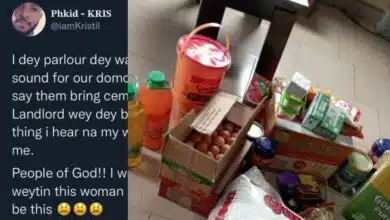 Man celebrates wife after she surprised him with food items for Christmas