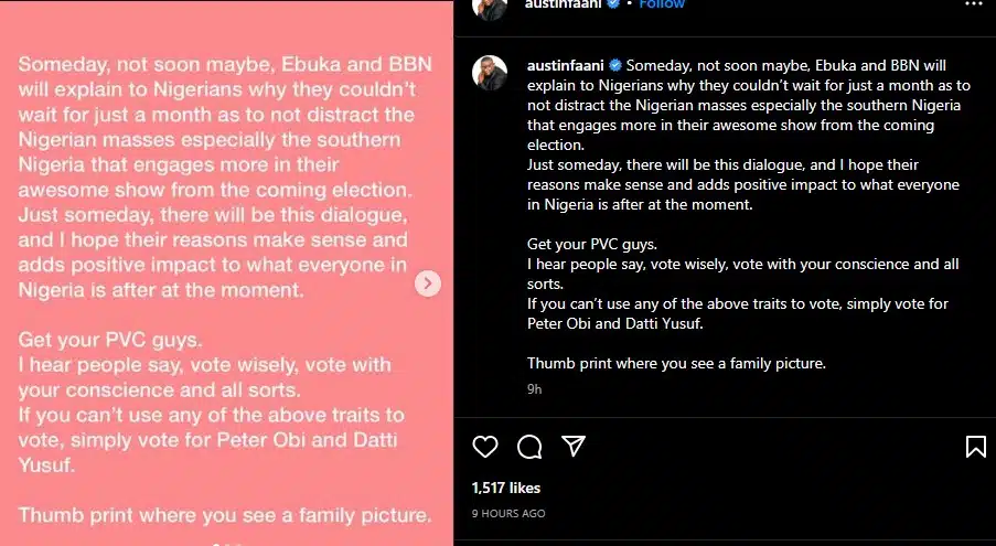 Chacha Eke's husband, Austin calls out Ebuka, MultiChoice over BBTitans