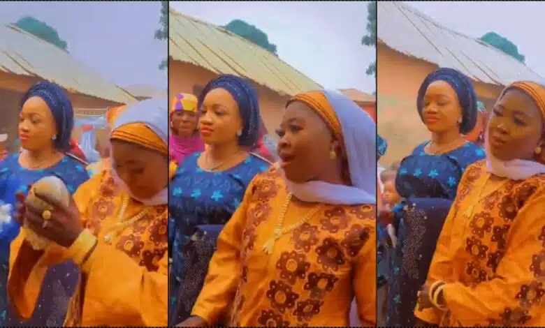 "Peace go dey this home" — Reactions as first wife joyfully welcomes husband's second wife (Video)