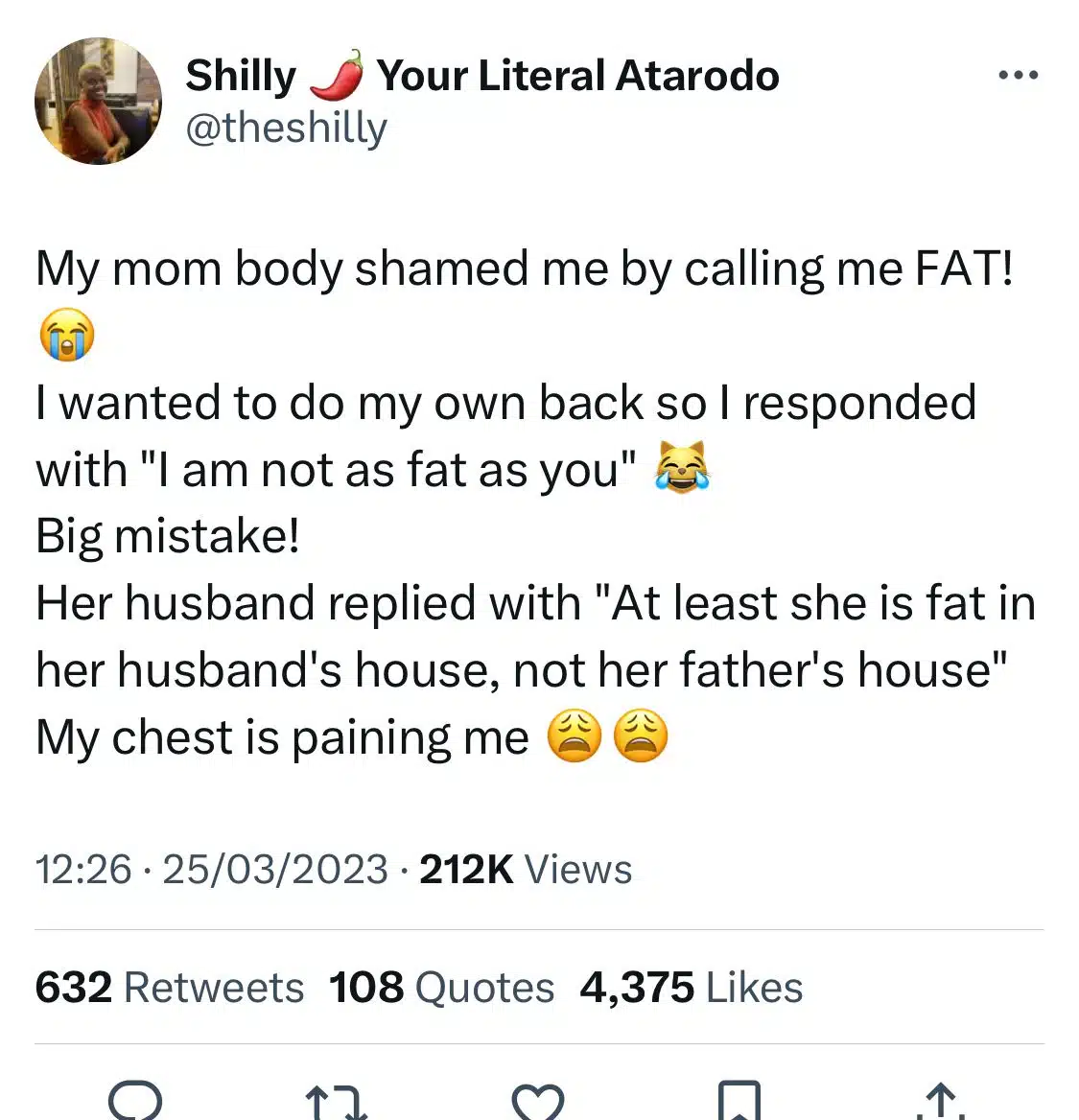 Lady narrates encounter after replying mother who body shamed her