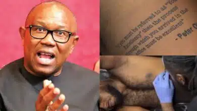 Tattoo artist offers free tattoo to man who tattooed Peter Obi’s quote on his body