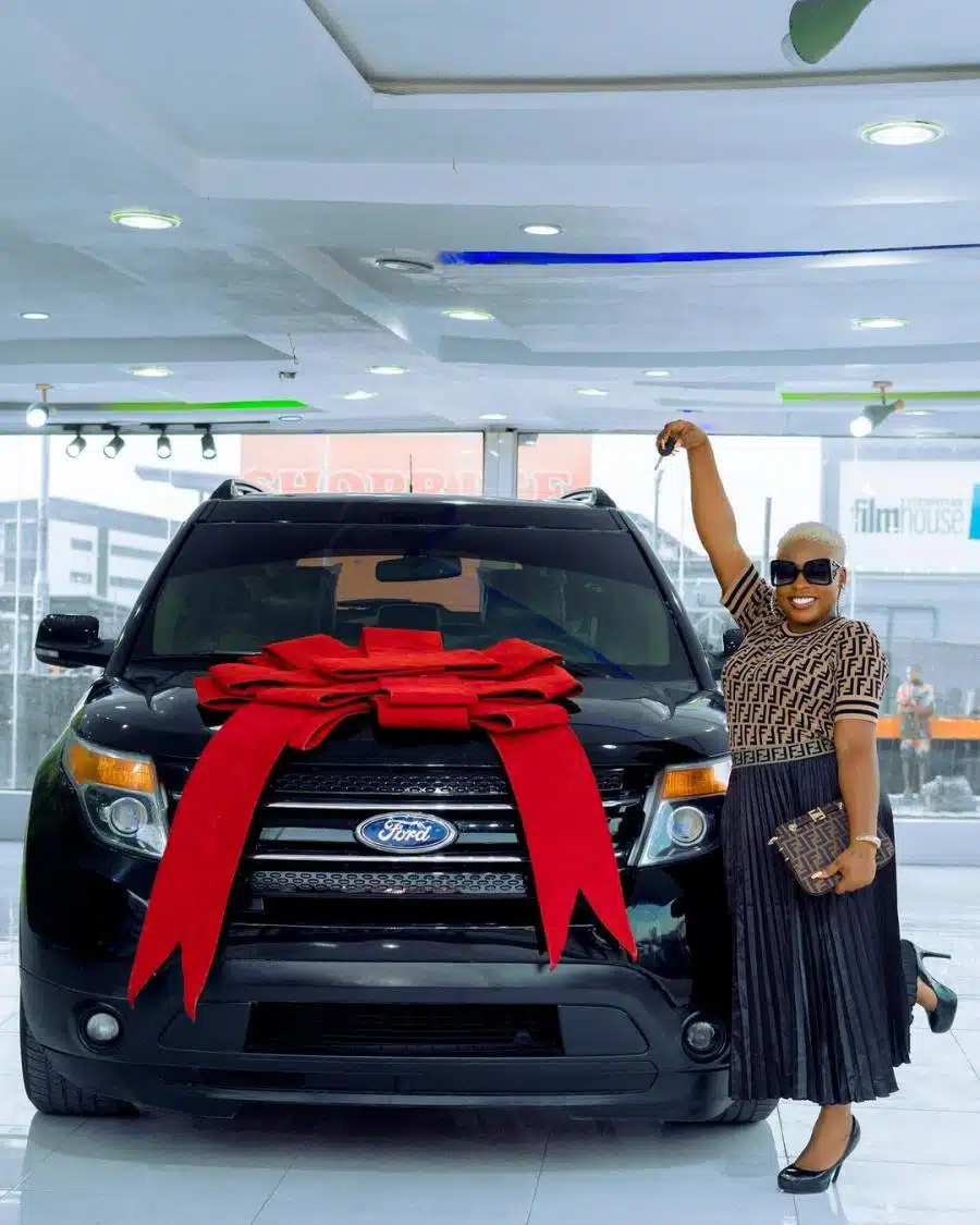 Mr Ibu showers daughter, Jasmine with prayers as she acquires brand new car