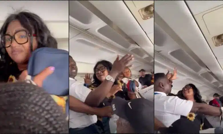 Drama as Nigerian woman fights her way off an aircraft over breathing problems (Video)