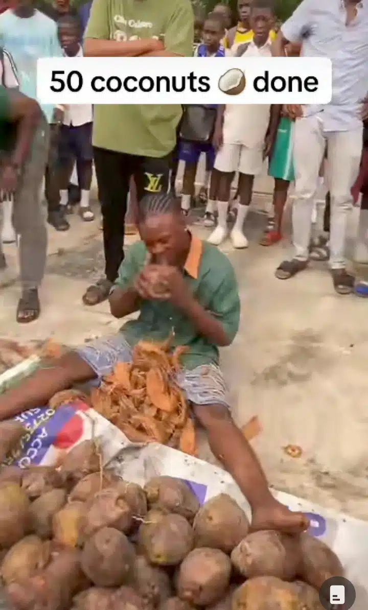 Man aims to set Guinness World Record as he uses teeth to peel over 50 coconuts (Video)