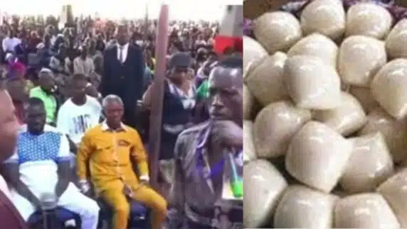 Man possessed by spirit of eating 30-40 wraps of fufu comes for deliverance (Video)