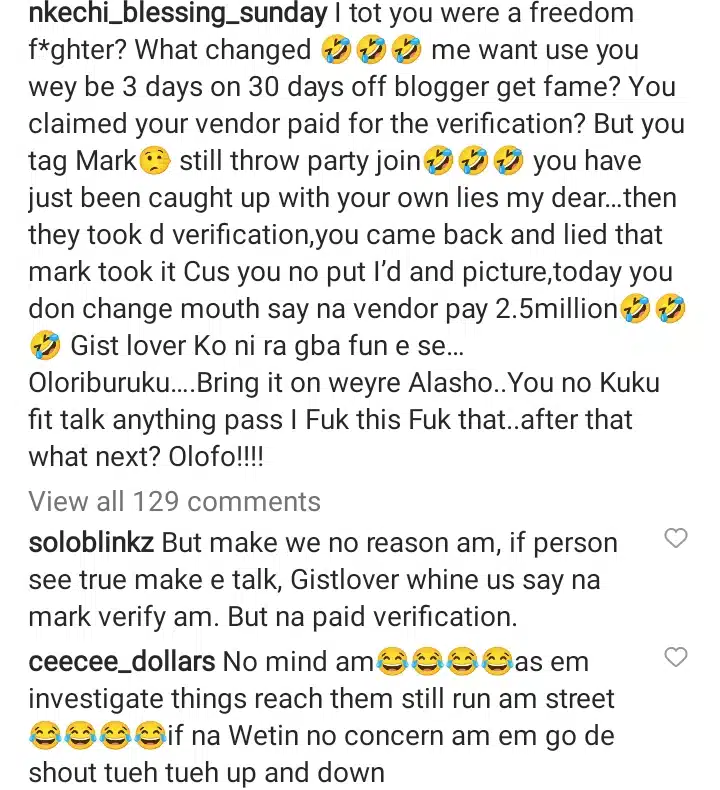 “I thought you were a freedom fighter” – Nkechi Blessing mocks Gistlover after reportedly being scammed of N2.5M