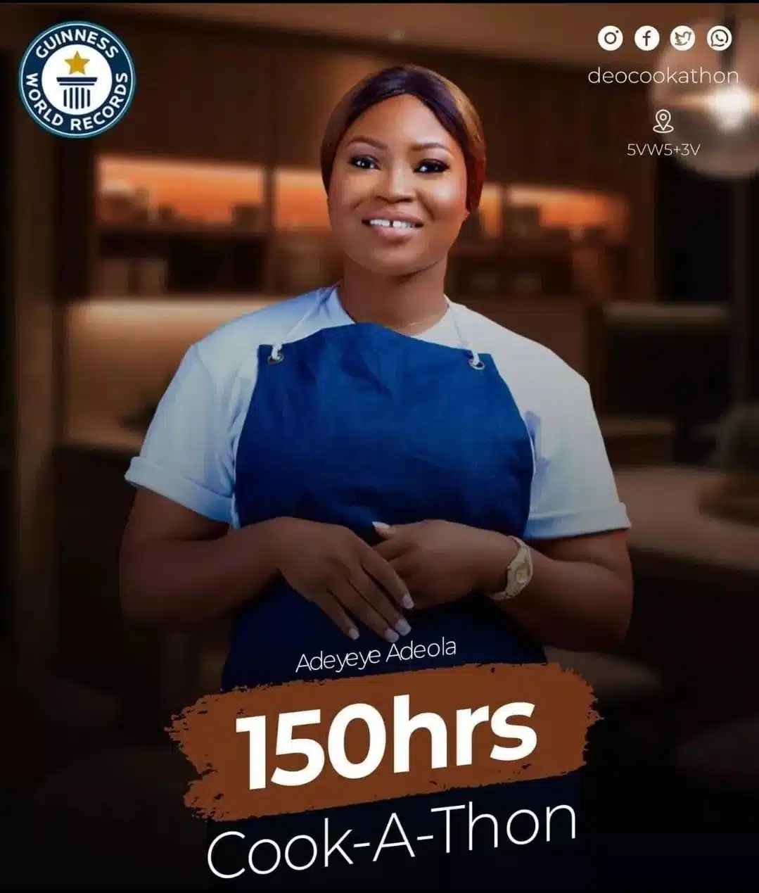 Ondo lady, Chef Deo crosses 5-hour mark, aims to break Hilda Baci’s record  Adeyeye adeola Chef Deo Cook-a-thon Guinness World Record