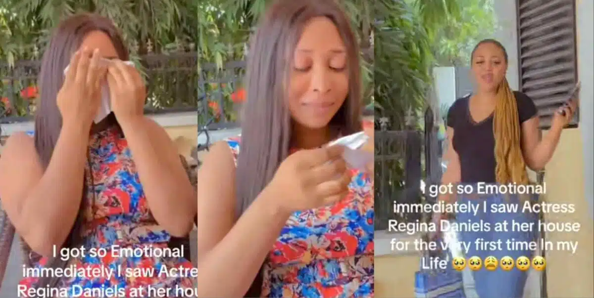 "I almost had heart attack" – Lady tears up as she sees Regina Daniels for first time (Video)