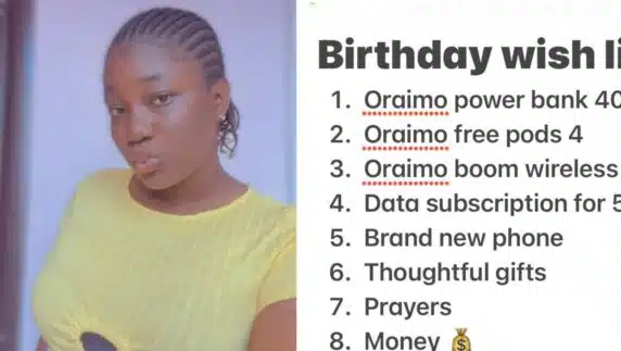Lady to receive free Oraimo 40 mAh power bank, air pods and speaker from company after sharing birthday wishlist