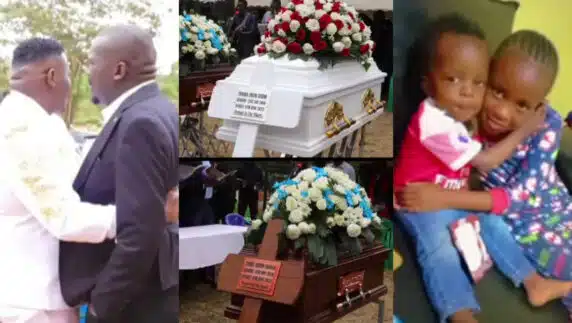 Man weeps like a child as he buries his children who got stabbed by their mother