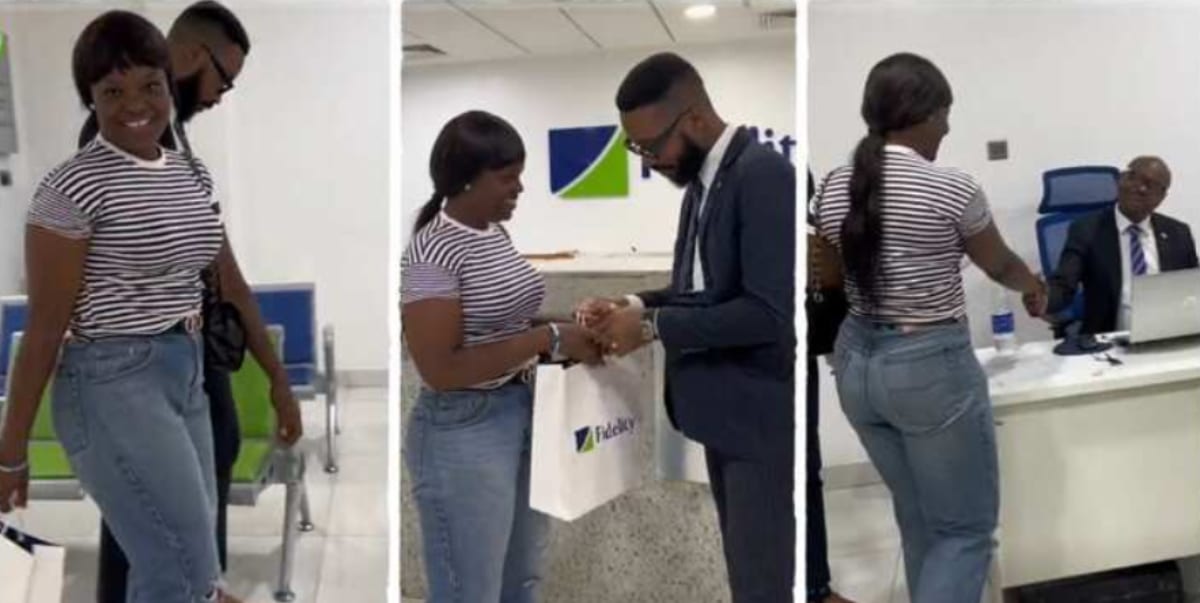 Mary Ngozi honored with VIP treatment as she creates dollar account at bank following Davido's k gift (Video)