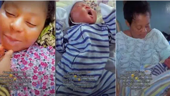 Nigerian woman rejoices as baby boy joins family after many years of having five daughters