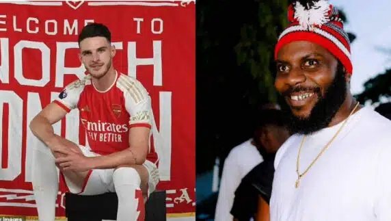 Odumodublvck excited as Arsenal unveils new player, Declan Rice, using his song as soundtrack