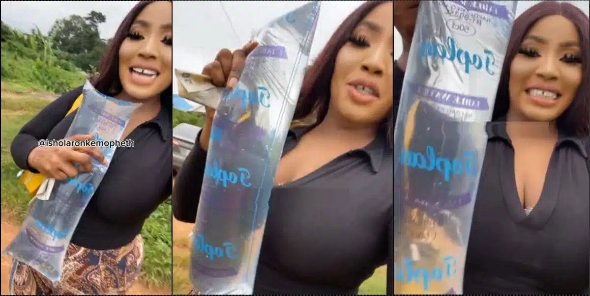 Speculations as lady flaunts N10 'pure water' in Benin (Video)