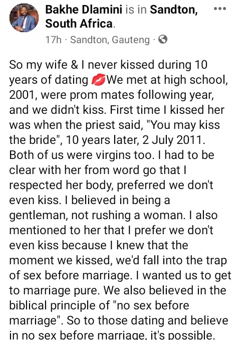 “My wife and I never kissed during 10 years of dating" — Virgin couple reveals