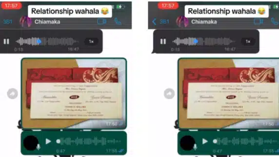 Drama as couple confess to each other about getting married to their secret partners via voice notes